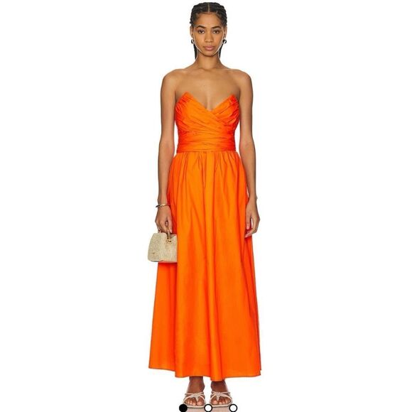 Line & Dot Sunburst Midi Dress in Coral Red Size XS / NWOT - Picture 4 of 5